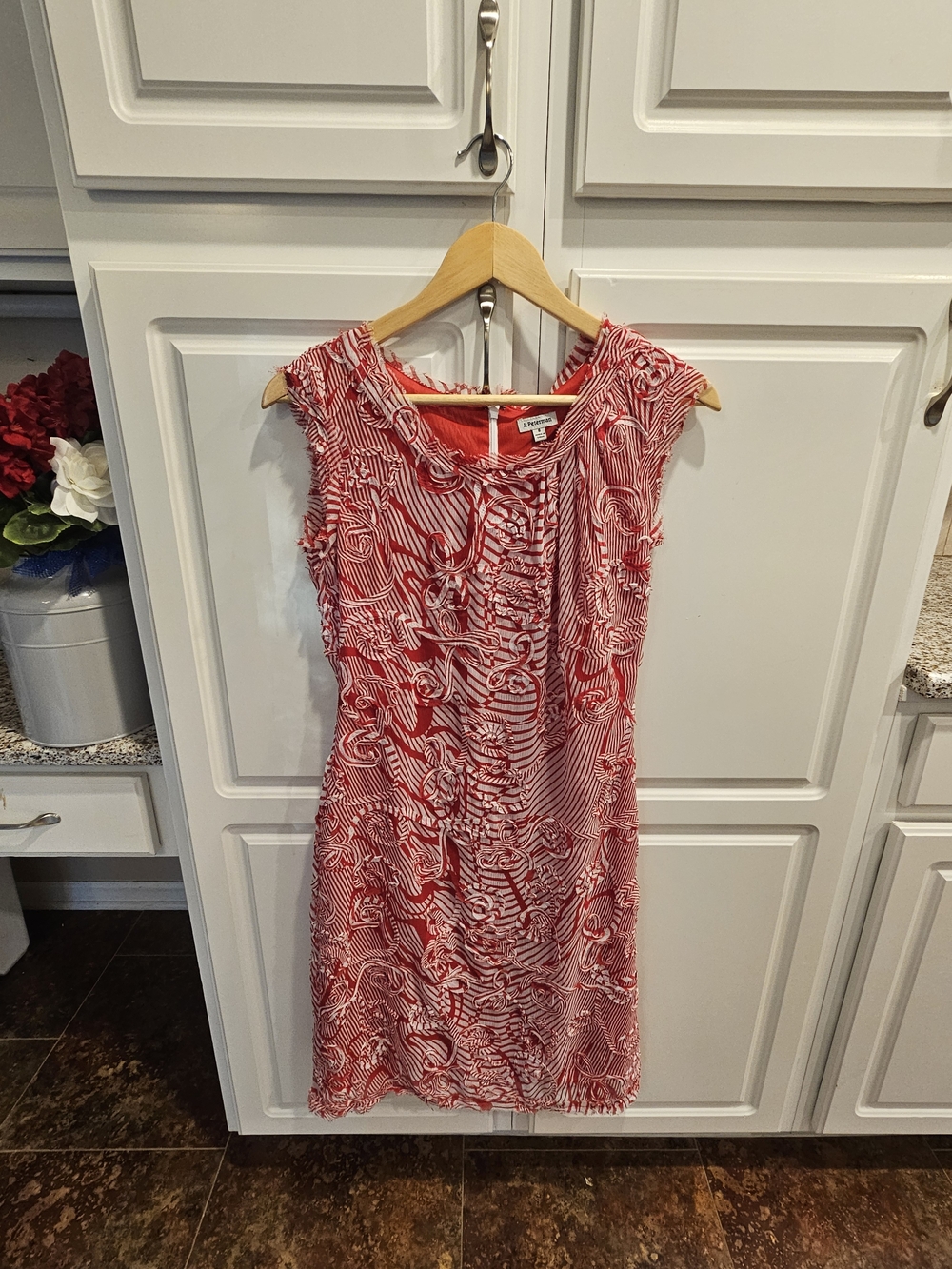 J. Peterman Red White 3D Embellished Swirl Shift Dress 8